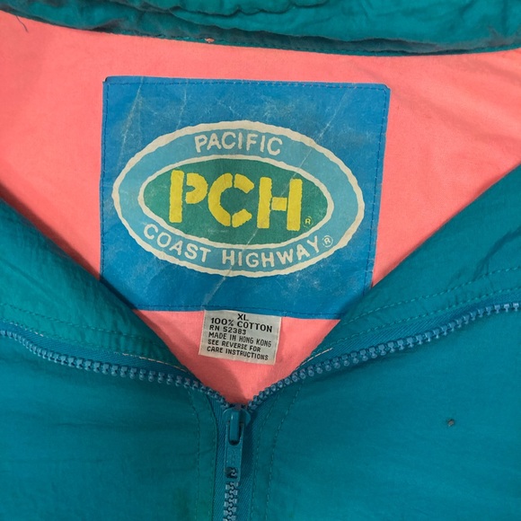 Vintage 80s Pacific Coast Highway Neon Anorak Windbreaker - XL - Picture 3 of 5